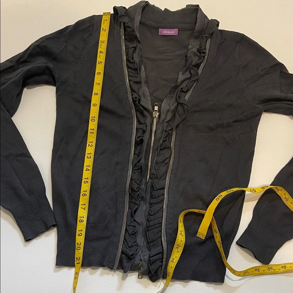 Olivia M. Black Ruffled Cardigan with Zip